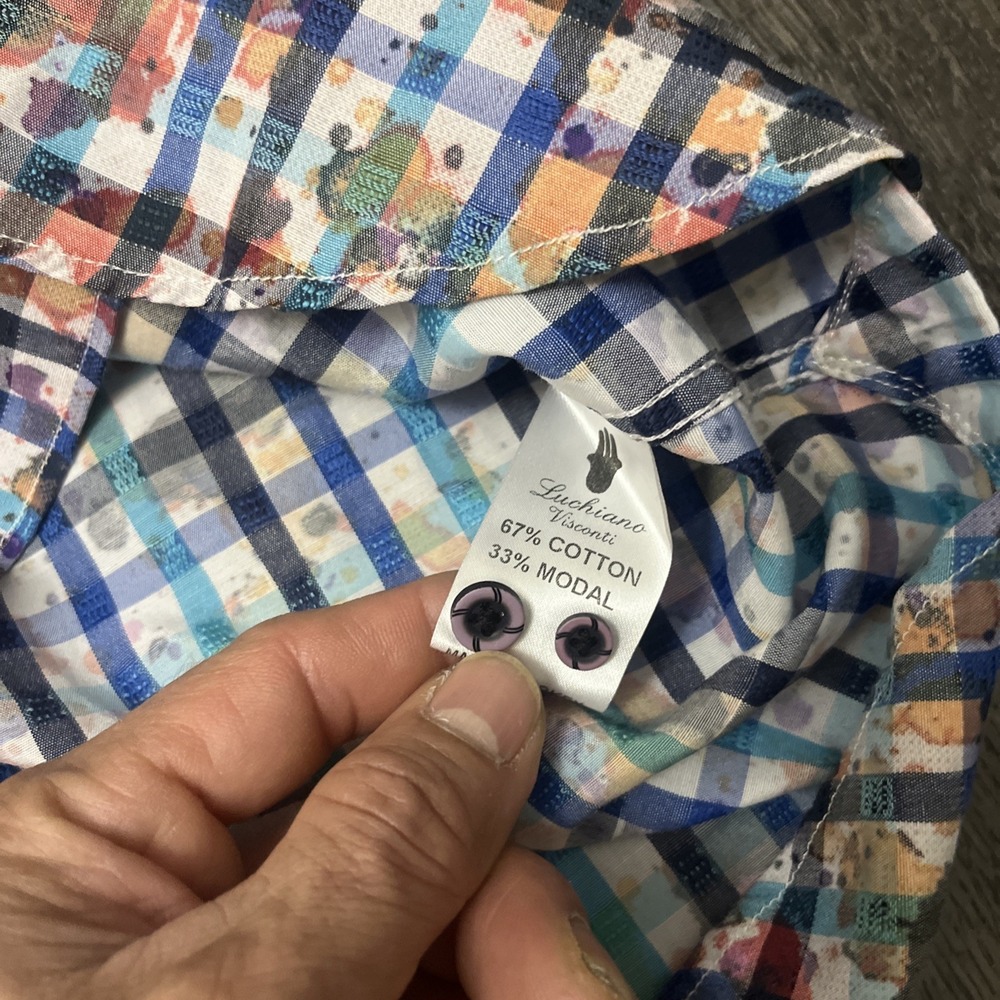 Visconti Black Men Sz M Button Up Blue Paisley Striped Mixed Long Sleeve Shirt - Picture 5 of 14